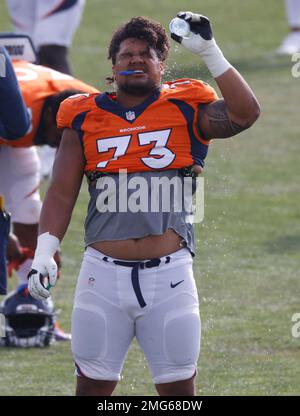 Denver Broncos guard Netane Muti (52) points to the defense against the  Kansas City Chiefs during an NFL football game Saturday, Jan. 8, 2022, in  Denver. (AP Photo/Jack Dempsey Stock Photo - Alamy