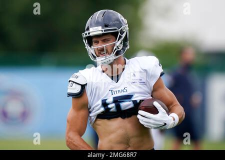 Tennessee Titans wide receiver Cody Hollister takes part in drills during  training camp at the NFL football team's practice facility Friday, July 29,  2022, in Nashville, Tenn. (AP Photo/Mark Humphrey Stock Photo 