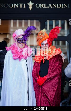 Venice, Italy - February, 2019: Carnival of Venice, typical Italian tradition and festivity with masks in Veneto. Stock Photo