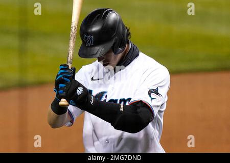 This is a 2020 photo of Brian Anderson of the Miami Marlins baseball team.  This image reflects the Marlins 2020 active roster as of Wednesday, Feb.  19, 2020, when this image was