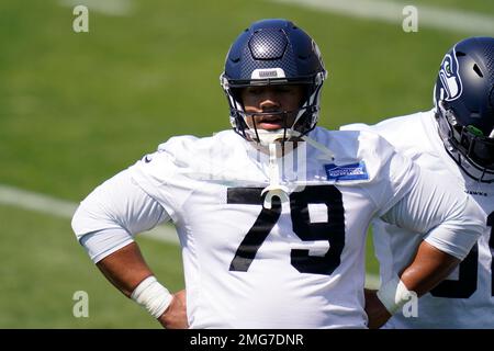 August 26 2022: Seattle Seahawks defensive tackle Bryan Mone (90) losses  his helmet during the 2nd half the NFL Football game between the Seattle  Seahawks and Dallas Cowboys at AT&T Stadium in