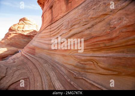 One needs a permit to hike to The Wave in the Paria Canyon/Vermillion Cliffs Wilderness in Utah and Arizona. Stock Photo