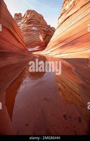 One needs a permit to hike to The Wave in the Paria Canyon/Vermillion Cliffs Wilderness in Utah and Arizona. Stock Photo