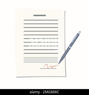 Ballpoint pen over sheet of paper with abstract text. Stock Vector
