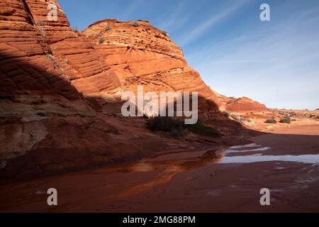 One needs a permit to hike to The Wave in the Paria Canyon/Vermillion Cliffs Wilderness in Utah and Arizona. Stock Photo