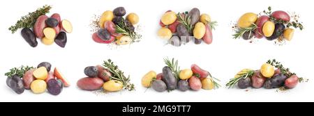 Group of different tasty potatoes on white background Stock Photo