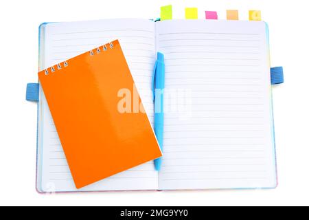 Notebooks with pen isolated on white background Stock Photo