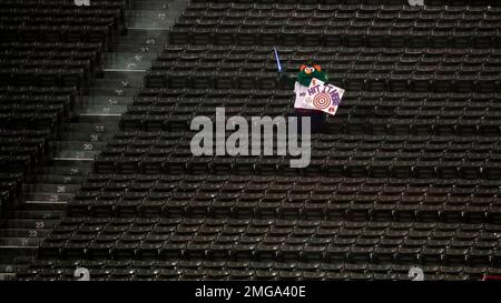 Wally the Green Monster, the Boston Red Sox's mascot, at Fenway Park,  Tuesday, Sept. 13, 2016, in Boston. (AP Photo/Charles Krupa Stock Photo -  Alamy