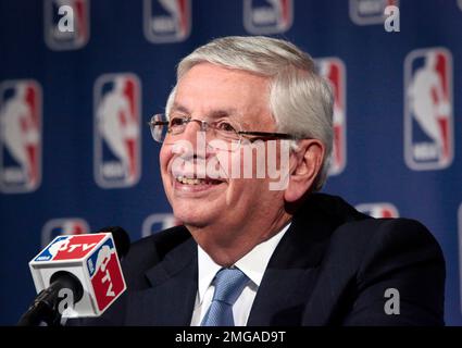 FILE - NBA Commissioner David Stern, left, poses after a WNBA