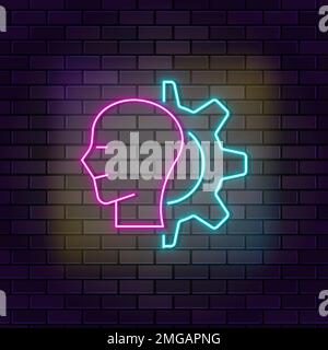 Ai, artificial, gear neon vector icon on dark wall background. Neon Ai, artificial, gear vector icon Stock Vector