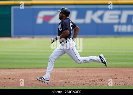 Detroit Tigers' Jeimer Candelario plays during a baseball game, Tuesday,  April 12, 2022, in Detroit. (AP Photo/Carlos Osorio Stock Photo - Alamy