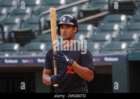 Detroit Tigers' Riley Greene bats against the Texas Rangers in the first  inning of a baseball game in Detroit, Sunday, June 19, 2022. (AP Photo/Paul  Sancya Stock Photo - Alamy