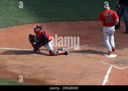 Boston Red Sox catcher Kevin Plawecki, left, celebrates with starting  pitcher Tanner Houck (89) after houck struck out New York Yankees' Josh  Donaldson during the fourth inning of a baseball game Sunday