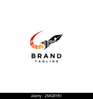 A Rocket Logo Template With A Pen Symbol On The Tip Stock Vector