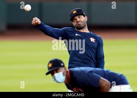 Houston Astros second baseman Jose Altuve smiles while waiting to take  batting practice before a baseball game against the Texas Rangers,  Wednesday, July 26, 2023, in Houston. (AP Photo/Kevin M. Cox Stock