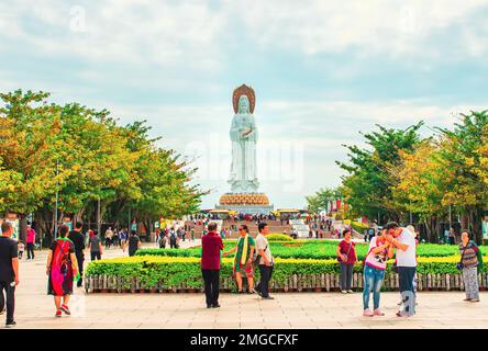 Sanya, Hainan Island, China- November 26, 2018: Nanshan Buddhism Cultural Zone. Statue of the goddess Guanyin on the territory of Nanshan Temple Stock Photo