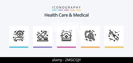 Health Care And Medical Line 5 Icon Pack Including . bp gauge. ray. blood pressure operator. toothpaste. Creative Icons Design Stock Vector