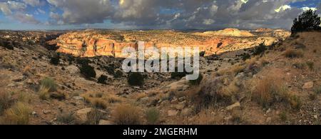 Clouds spread over buttes in a panoramic view of Escalante Grand Staircase National Monument, Garfield County, Utah Stock Photo