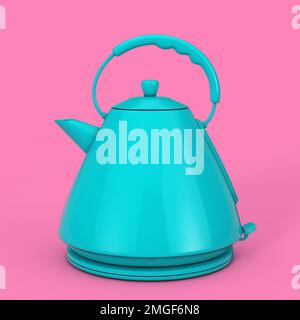 Modern Blue Electric Kitchen Kettle in Duotone Style on a pink background. 3d Rendering Stock Photo