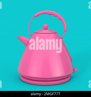 Modern Pink Electric Kitchen Kettle in Duotone Style on a blue background. 3d Rendering Stock Photo