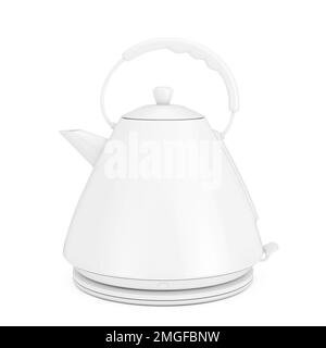 Modern White Electric Kitchen Kettle in Clay Style on a white background. 3d Rendering Stock Photo