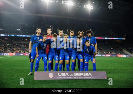 Los Angeles, California, USA. 25th Jan, 2023. The starting XI of the United States Men's National Team pose before a match against the Serbia National Football Team at BMO Stadium in Los Angeles, California on January 25, 2023 (Credit Image: © Alex Cave/ZUMA Press Wire) EDITORIAL USAGE ONLY! Not for Commercial USAGE! Stock Photo