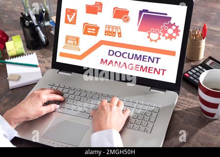 Document management concept shown on a laptop screen Stock Photo