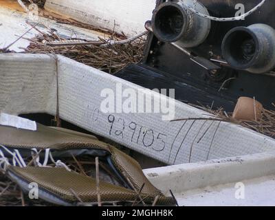 Aftermath - Jefferson Parish - 26-HK-38-25. close-up of vessel #929105. Hurricane Katrina Stock Photo