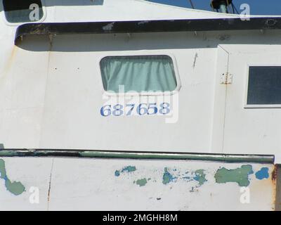 Aftermath - Jefferson Parish - 26-HK-38-19. close-up of CORMORANT vessel #687658. Hurricane Katrina Stock Photo