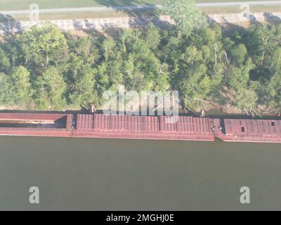 Aftermath - Jefferson Parish - 26-HK-38-57. row of barges along waterfront embankment. Hurricane Katrina Stock Photo