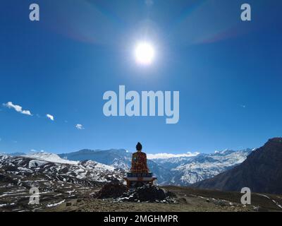 Spiti, Himachal Pradesh, India - April 1st, 2021 : Photo of buddha statue in himalayas. Stock Photo