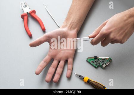 Human robotic hand in futuristic concept Stock Photo