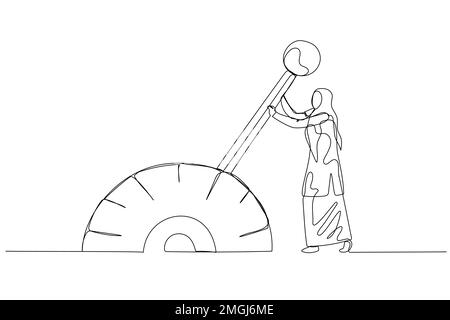 Cartoon of muslim businesswoman change transmission knob make business to next level Stock Vector