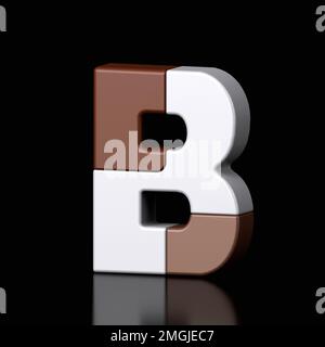 3d letter b plastic brown and white from alphabet isolated in a black background. Hi tech metallic font character design illustration, text minimal st Stock Photo