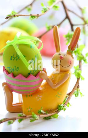 Funny easter rabbit and painted egg for holiday Stock Photo