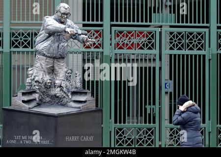With Opening Day right around the corner, here's a picture of the Cubs' Harry  Caray statue getting ready to welcome bleacher bums (like…