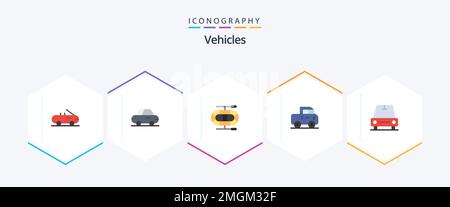 Vehicles 25 Flat icon pack including . pickup. Stock Vector