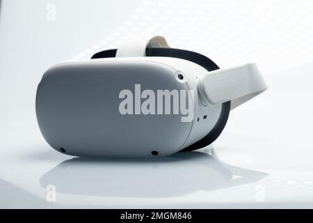White new generation VR headset isolated on white background. Oculus Quest 2 virtual reality headset Amsterdam, the Netherlands 2021.01.01 Stock Photo