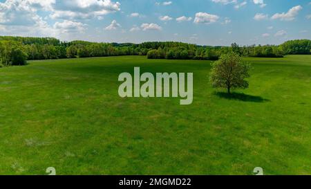 Aerial view of the Fouzon meadows - city of Couffy - Loir et Cher - France Stock Photo