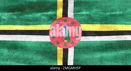 Dominica flag - realistic waving fabric flag with some scratches Stock Photo