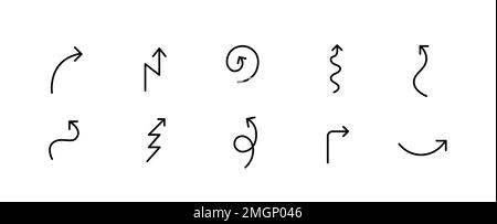 10 pixel perfect arrow icons. Doodle user interface. Set 1 Stock Vector