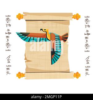 Ancient Egypt papyrus scroll with flying bird figure cartoon vector ...