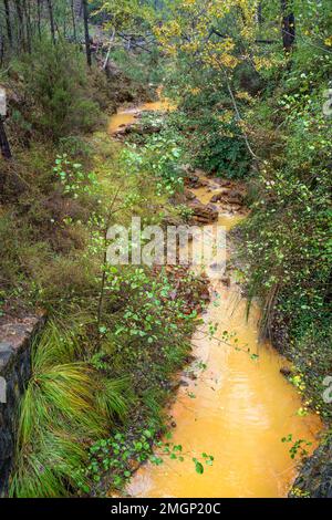 River heavily polluted by mining waste in the Cevennes. The Reigoux carries several tonnes of arsenic and a whole raft of heavy metals: antimony, cadm Stock Photo