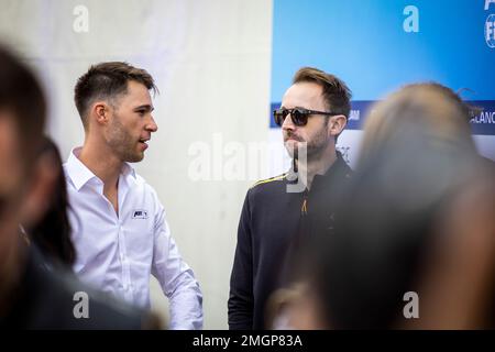 1/26/2023 - Kelvin van der Linde, ABT CUPRA Formula E TeamRene Rast, NEOM McLaren Formula E Team during the Formula E Round 2 - Diriyah E-Prix in Diriyah, Saudi Arabia. (Photo by Sam Bloxham/Motorsport Images/Sipa USA) Stock Photo