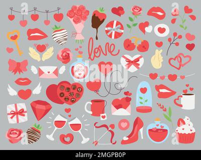 Vintage seamless pattern for Valentine's Day with stickers, comic