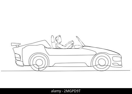 Drawing of businessman riding car concept of manager ready to drive business into victory. Single continuous line art style Stock Vector