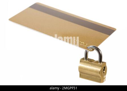 A credit card with a padlock on white Stock Photo