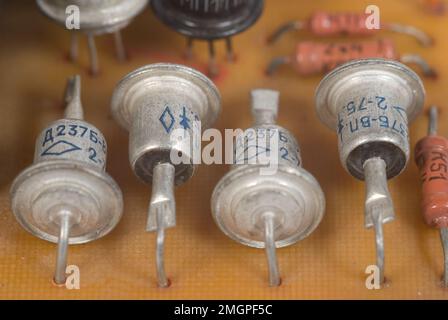 Vintage radio components on circuit board Stock Photo