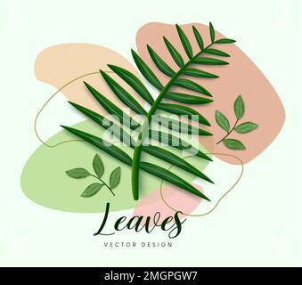 Leaves vector design. Leaves vector text with palm leaf elements in colorful abstract background. Vector illustration abstract design. Stock Vector