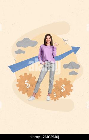 Photo picture creative 3d collage sketch of beautiful lady hand showing arrow professional career growth isolated on drawing background Stock Photo